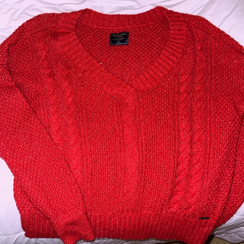 Abercrombie & Fitch Vibrant Red V-Neck Sweater